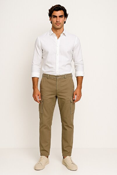 OIL PARK Straight Leg Lycra 100% Linen Gabardine Trousers with Back Pocket Flap