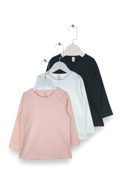 Via Girls Set of 3, Ages 3-6, 95% Cotton Long Sleeve Crew Neck Basic Bodysuit |   Children's Clothing for Ages 3-6