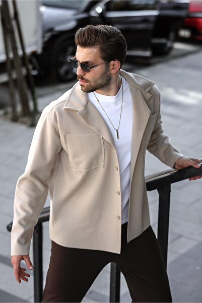 Madmext Bej Cepli Basic Erkek Polar Gömlek E6764