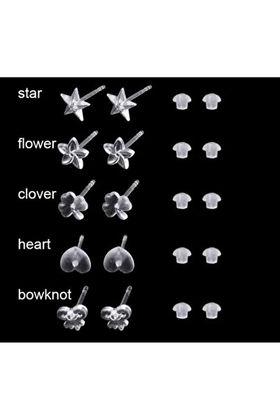 AyShope Antialerjik Görünmez Şeffaf Bioplast Silikon Yıldız Desenli Bir Çift Küpe