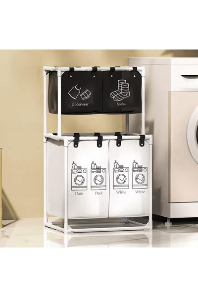 Flippy Laundry Basket Flippy, 2-Tier, 4 Baskets, Stainless Steel Frame, 97x44x57 cm, White