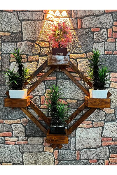 Göçmen ahşap ürünleri Doğal Ahşap 4’lü Çapraz Duvar Çiçekliği | Saksılık