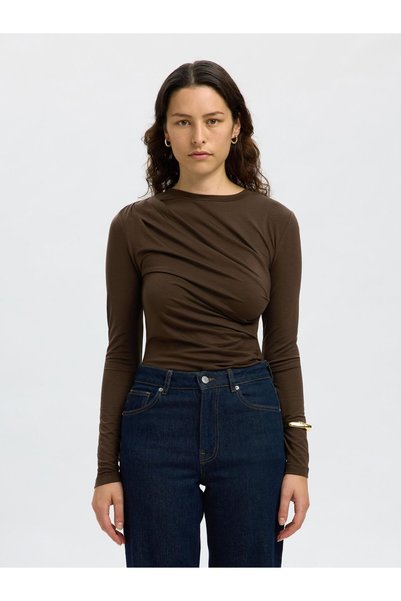 Selected Femme Oberteil mit langen Ärmeln Drapiertes