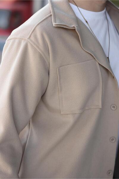 Madmext Bej Cepli Basic Erkek Polar Gömlek E6764