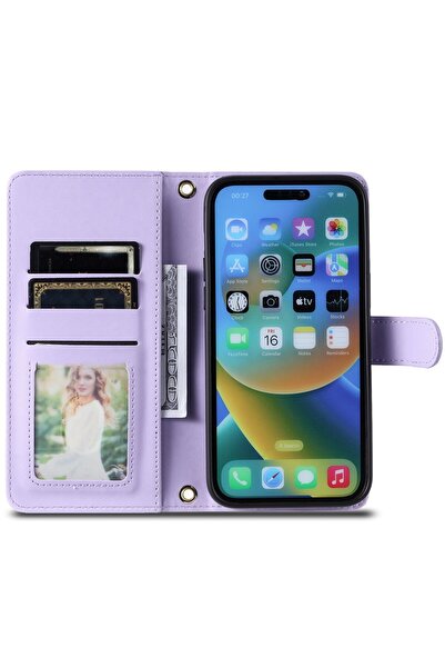 Flippy Flip Wallet Case for Apple iPhone 15 Plus with Stand and Snap - Shockproof, Purple
