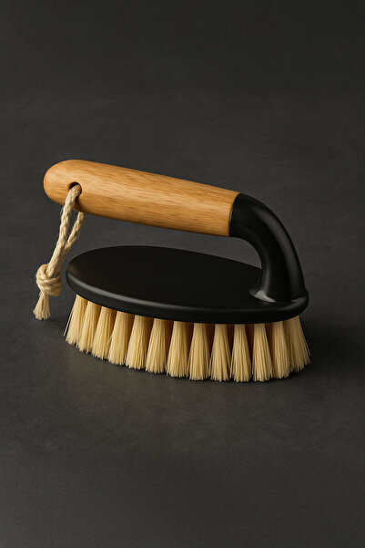 Vadi فرشاة تنظيف أطباق وأرضيات بيضاوية الشكل بمقبض من الخيزران - مناسبة للاستخدام في المطبخ والأرضيات والحمامات