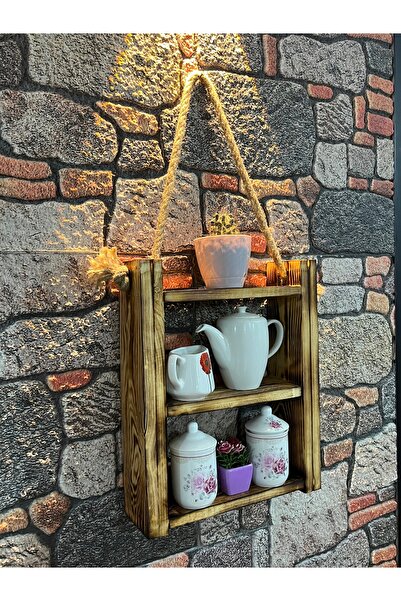 Göçmen ahşap ürünleri Doğal Ahşap 3 Bölmeli Küçük Raf | Mutfak Rafı | Balkon Rafı | Baharatlık | Bardaklık