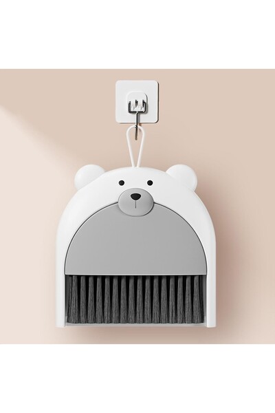 Bibilel Broom and Dustpan Set, Flippy, For Office, PP, Bear Pattern, 23.5 x 18 cm, Grey