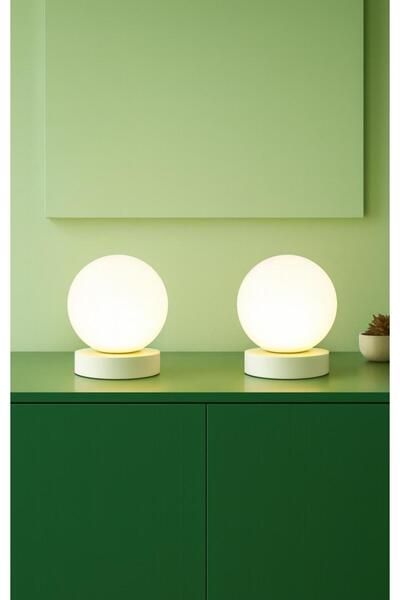 VENON 2 Pieces Globe Table Lamp Night Light Lampshade White 15 cm White Glop Glass Wired 15 cm Glop Glass