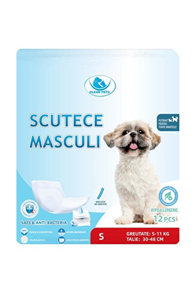 Clean Pets scutece pentru câini MASCULI de talie mică (S, 30-48 cm) 12 buc.