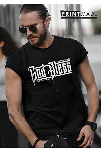 printtmade Μαύρο μπλουζάκι υψηλής ποιότητας με στάμπα GOD BLESS