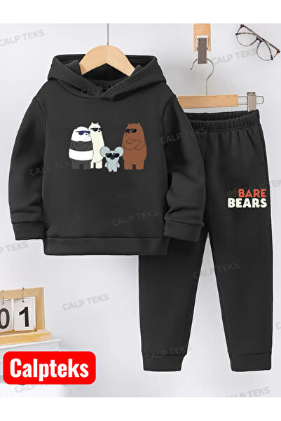 CALP TEKS بدلة رياضية للأطفال بغطاء رأس من القطن السميك مع طباعة 4 دببة مع نظ...