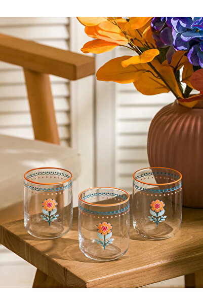 LC Waikiki Lcw Home Mixed Flower Printed Glass Cup Set of 3 280 ml