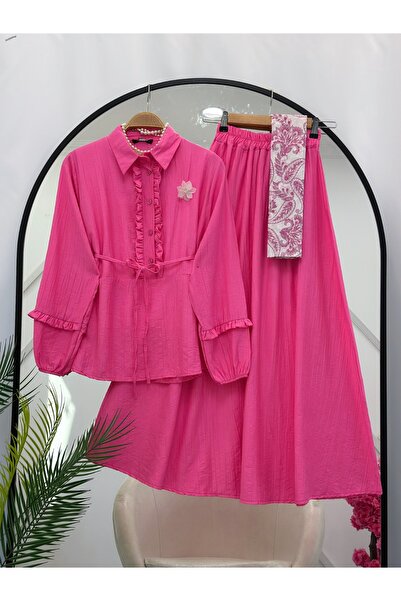 YEDİLALE Flower Brooched Skirt and Bluse Double Set 4906