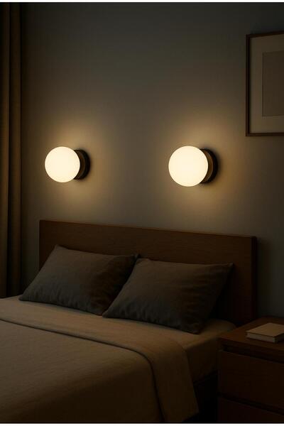 VENON 2 Pieces Globe Sconce E-27 Black White Globe Glass 15 cm Wall Lamp Living Room Corridor Bedroom Hotel