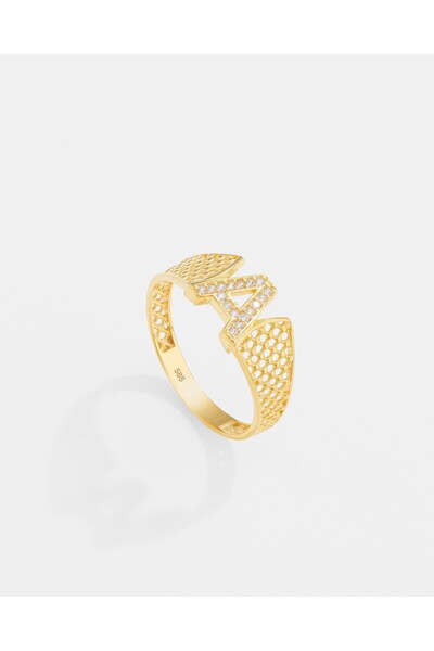 MEKS JEWELS 14 Ayar Altın Harfli Tasarım Yüzük