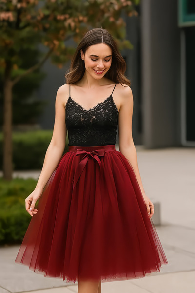 MadyaButik Fusta tutu cu 6 straturi, 65 cm, elastică, până la genunchi, cu 6 straturi, cu căptușeală plisată