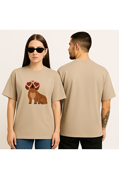 Modacımözlem تي شيرت قطني كبير الحجم للجنسين مطبوع عليه كلب مع نظارات على شكل قلب