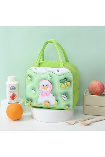Tim Flippy Insulated Kids Lunch Bag 3D Cartoon Duck, Oxford Cloth, 23x13x19 cm, Green