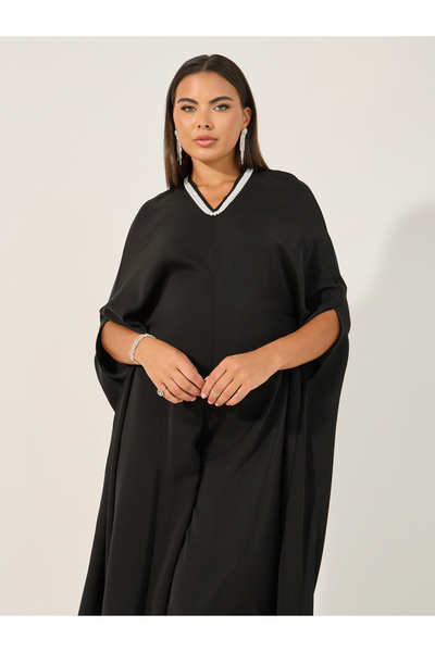 Styli Embellished V Neck Wide Leg Cape Jumpsuit