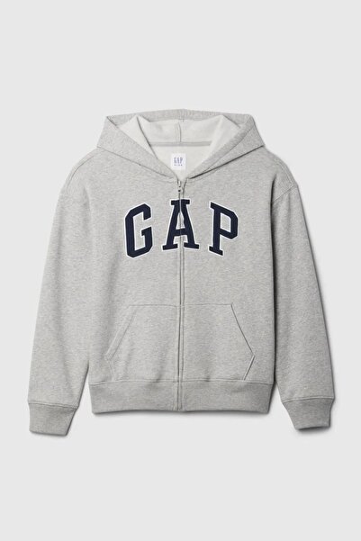 GAP Hanorac gri pentru băiat cu fermoar cu logo relaxat tricou