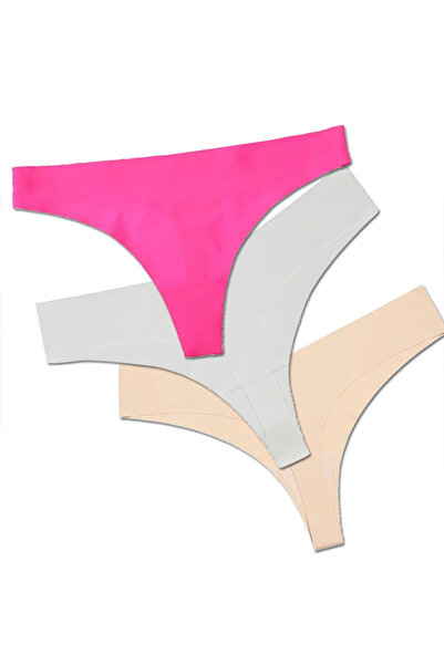 PriStyle Set of 3 Premium Panties for Women, Seamless Synthetic Silk, Tanga-type underwear, M