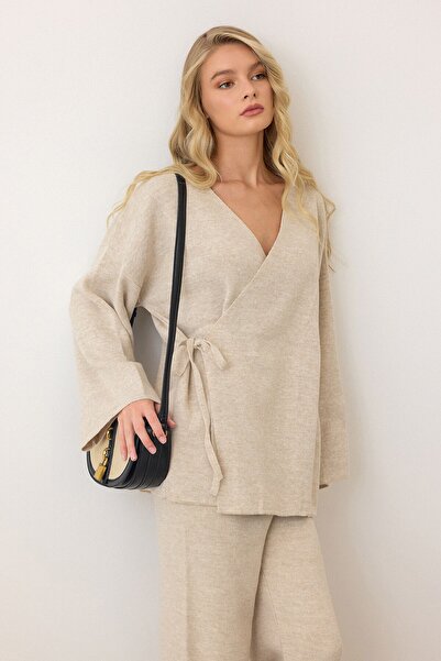 VAGGON Costum din două piese pentru femei, bej, cu decolteu în V, cu bretele, cu picioare largi, Vs00889