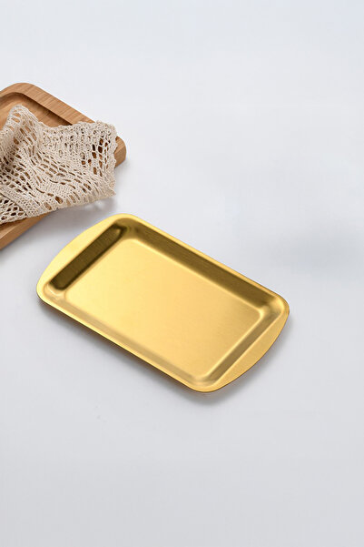 Vadi Gold Stainless Steel Rectangular Presentation Plate – Serving Breakfast Coffee Tray