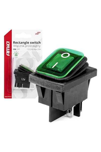 JollyMag Intrerupator On/Off, 12/24V, dreptunghiular, waterproof, iluminat culoare Verde, Off-Road, ATV, SSV