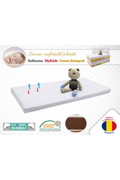 JollyMag Saltea MyKids Fibra De Cocos Integral 120x60x6 Husa Bumbac Nematlasat