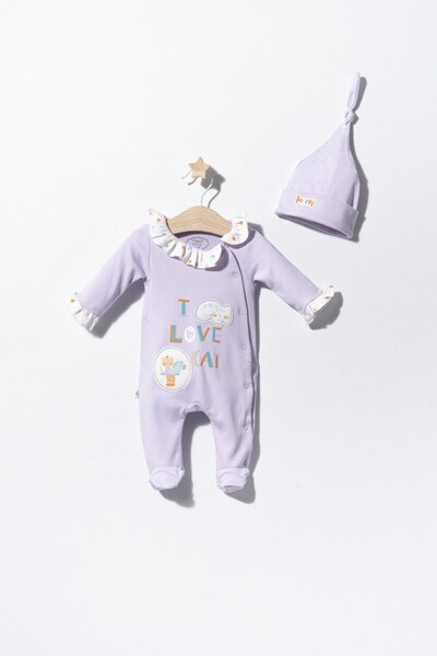 JollyMag Salopeta cu caciulita pentru bebelusi Pisicute, Tongs baby (Culoare:...