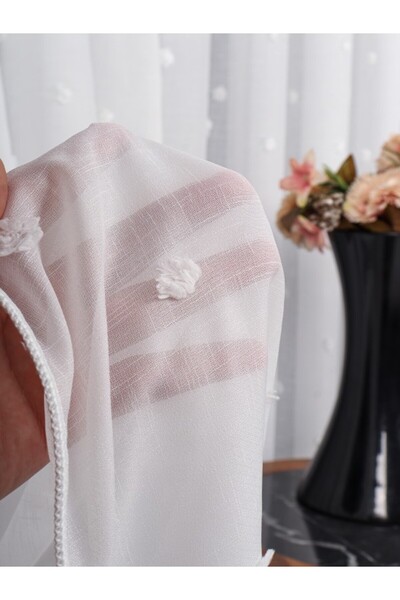 BİDESİNG Ponpon Desenli Keten Düz Tül Perde Gramajlı (1/3 Sık Pile)