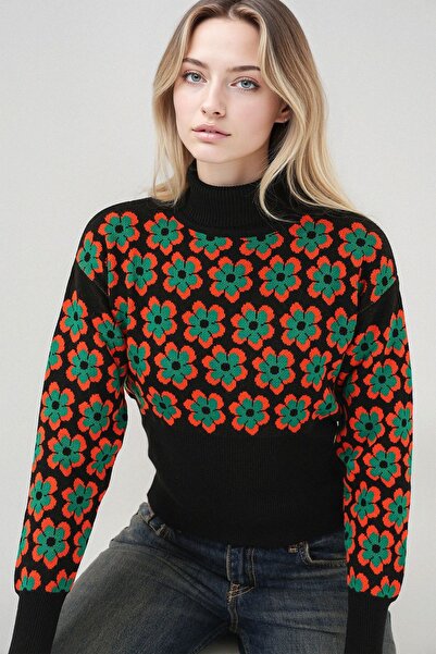 Hiccup BDART Квітковий візерунок, розтягується, високий комір, короткий светр