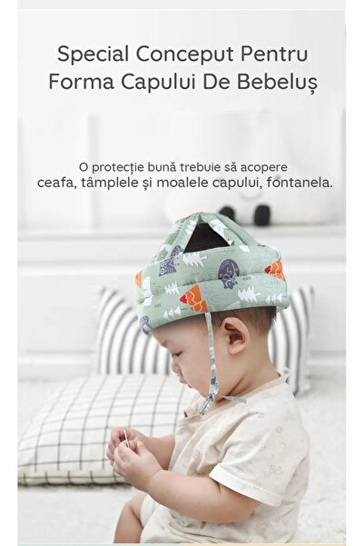 PriStyle Baby Fall Protection Anti-Shock Helmet, Cotton, 5-24 months, Adjustable, Green