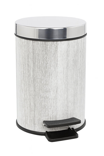 TSUMAB Modern Pedal-Operated Trash Bin with Wood Texture Finish – 12L