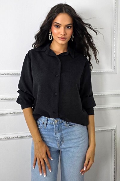 FashionForYou Bethany women's casual button-down shirt, Black