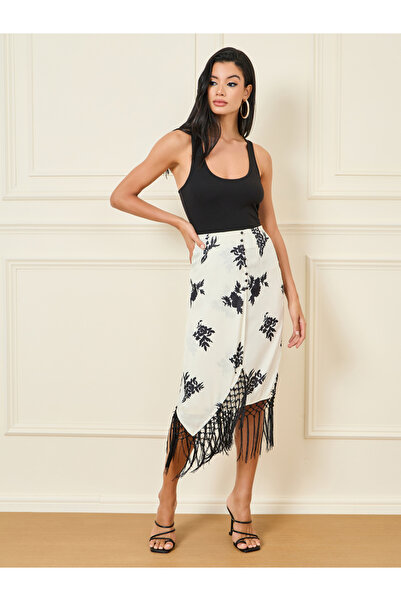 Styli Floral Print Tassel Hem Wrap Skirt