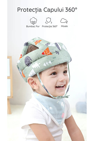 PriStyle Baby Fall Protection Anti-Shock Helmet, Cotton, 5-24 months, Adjustable, Green