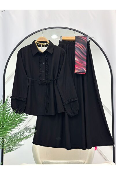 YEDİLALE Flower Brooched Skirt and Bluse Double Set 4906