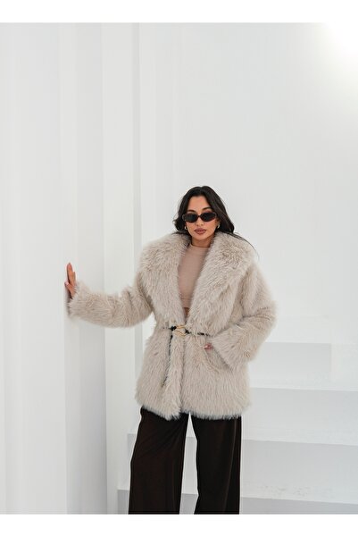 Le Savu SHILSEE Guler șal pentru femei, cu căptușeală, cu șnur, blană cremă