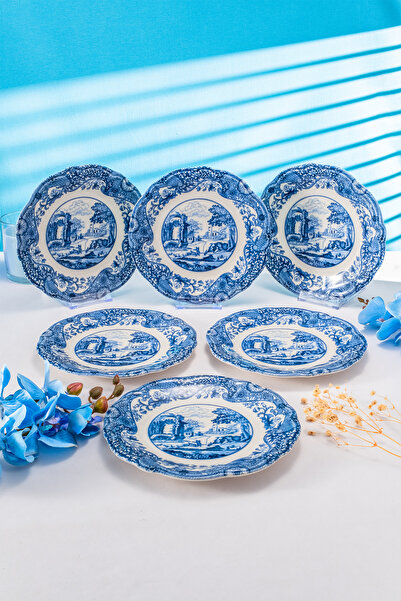 Fecra Vintage Blue 6 Parça Pasta Tabağı Seti