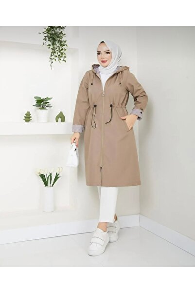 Bahar Altundemir معطف واق من المطر نسائي بياقة مطوية ولون بيج 01