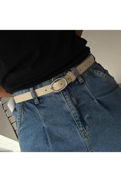 LİA KEMER Belt with Oval Silver Buckle