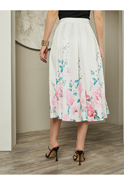 Styli Placement Printed Pleated A-Line Midi Skirt