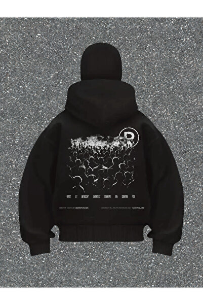 Toum Μαύρη ζακέτα με κουκούλα Unisex με λεπτομέρεια μάσκας και φερμουάρ