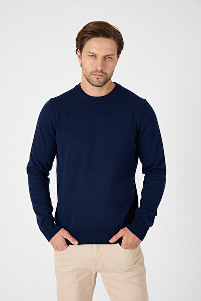 hateko Navy Blue 100% Cotton Men's Crew Neck Knit Sweater