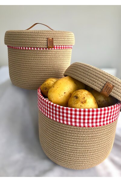 LiewensStyle Patates Soğan Sepeti 2' Li Takım | Yıkanabilir Astar & Dekoratif...