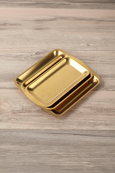 Vadi Gold Stainless Steel Rectangular Presentation Plate – Serving Breakfast Coffee Tray
