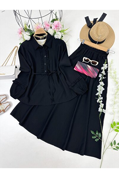 YEDİLALE Flower Brooched Skirt and Bluse Double Set 4906