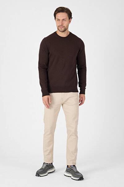 hateko Brown 100% Cotton Men's Crew Neck Knitwear Sweater